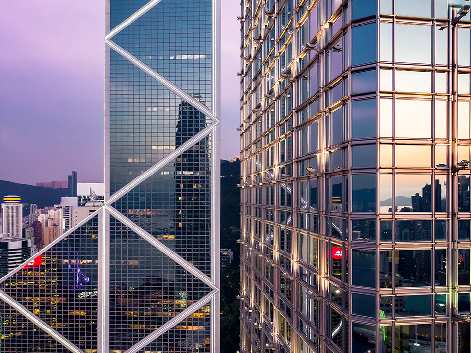 Close up view of Bank of China Tower and Cheong Kong Center