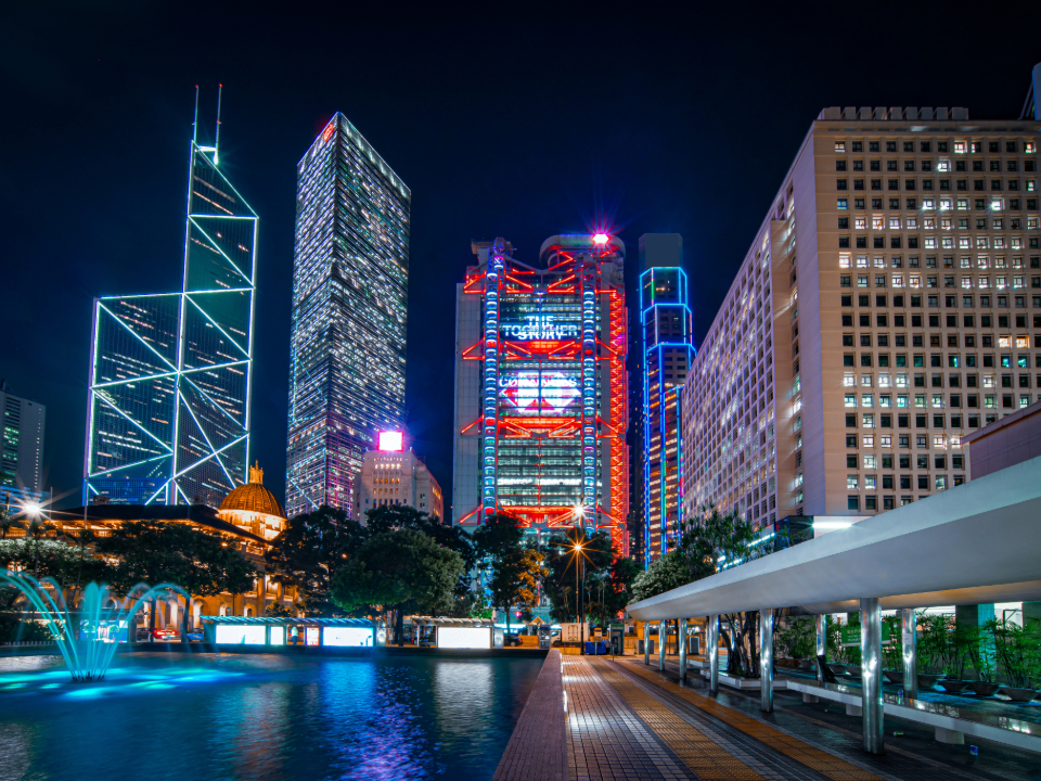 HSBC Main Building in Hong Kong at night