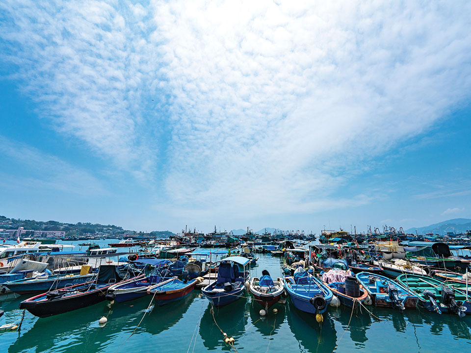 Fishing boats parked at Cheung Chau’s typhoon shelters